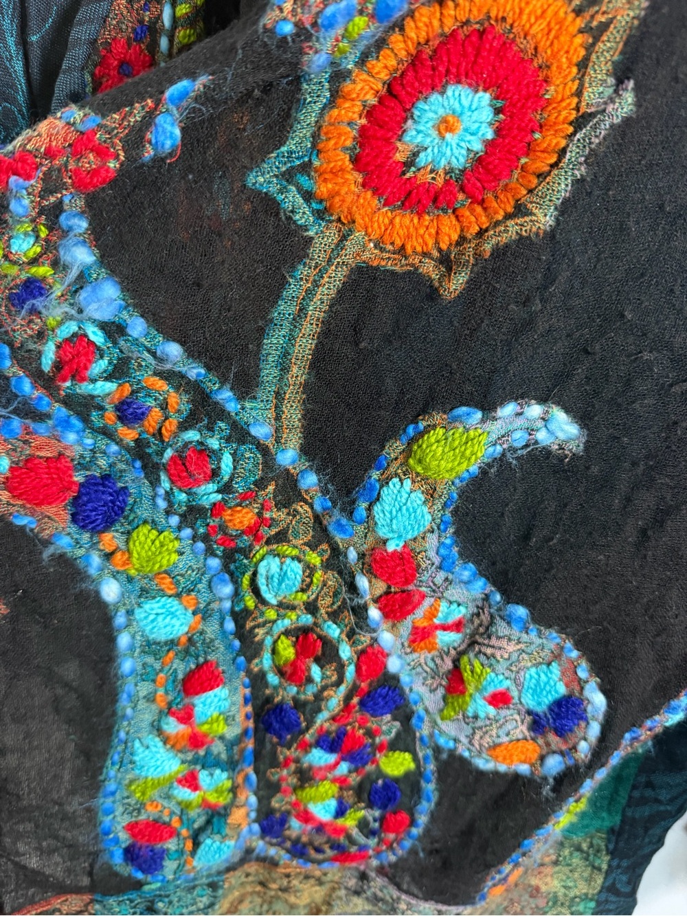 Soft Surroundings Black Open-Front Embroidered Cardigan with Teal Accents M - Picture 9 of 9